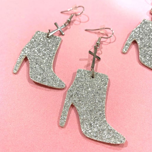 'NOT IN THESE BOOTS' Sparkly Boot Earrings